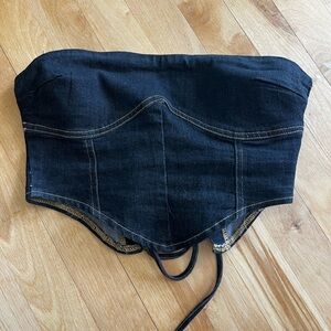 Windsor Black Denim Top with Gold Stitching